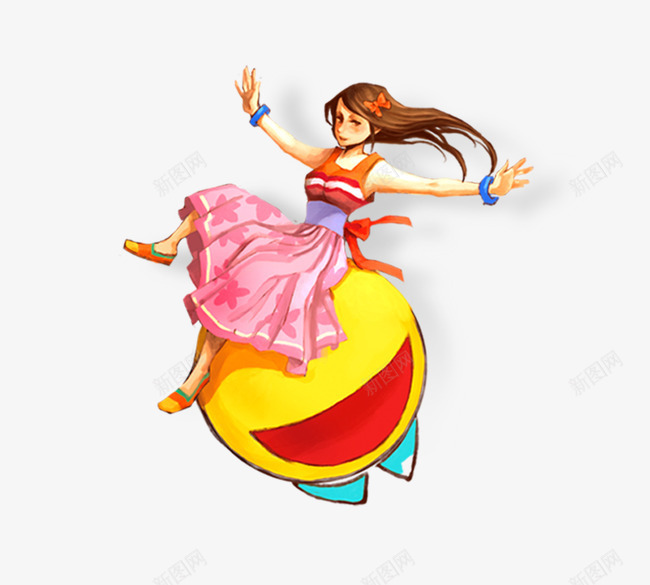 黄色笑脸上的女孩png免抠素材_新图网 https://ixintu.com 卡通人物 卡通女孩 卡通笑脸 粉色 绿色 表情 黄色