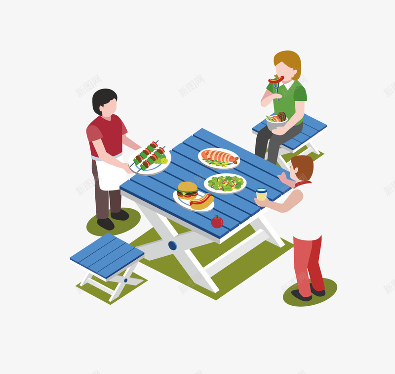 家庭聚餐png免抠素材_新图网 https://ixintu.com 卡通 家庭聚餐 庆功宴 矢量食物和人 聚餐