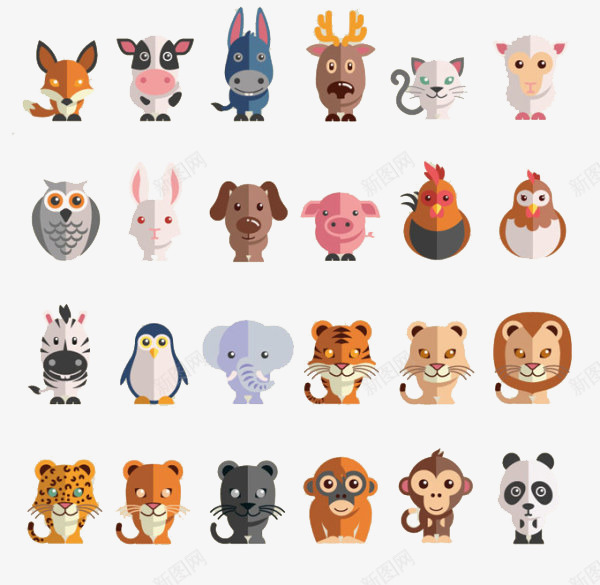 动物png免抠素材_新图网 https://ixintu.com 企鹅 动物园 卡通 奶牛 小动物 插画 熊猫 狮子