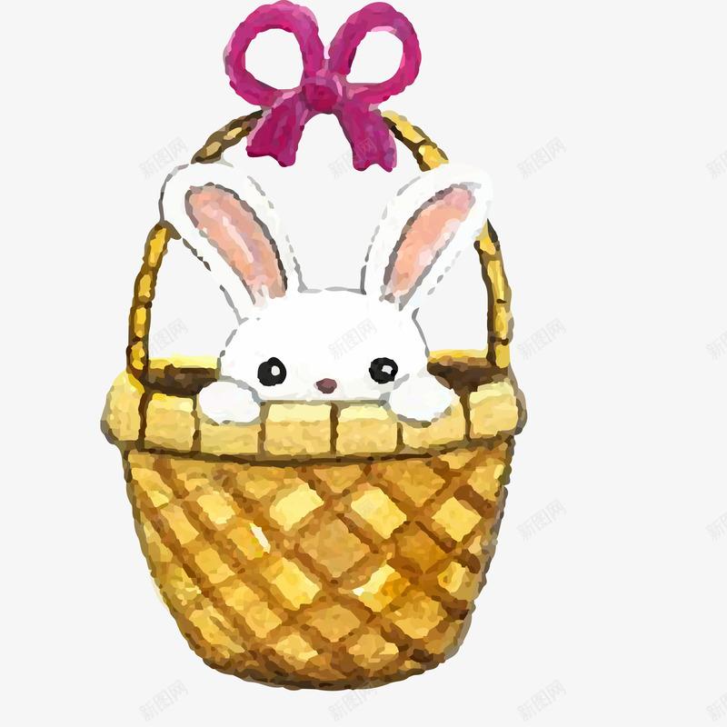 卡通手绘彩绘在篮子里的兔子矢量图ai免抠素材_新图网 https://ixintu.com 兔子 动物园 大自然 小动物 彩绘 手绘 森林 矢量图
