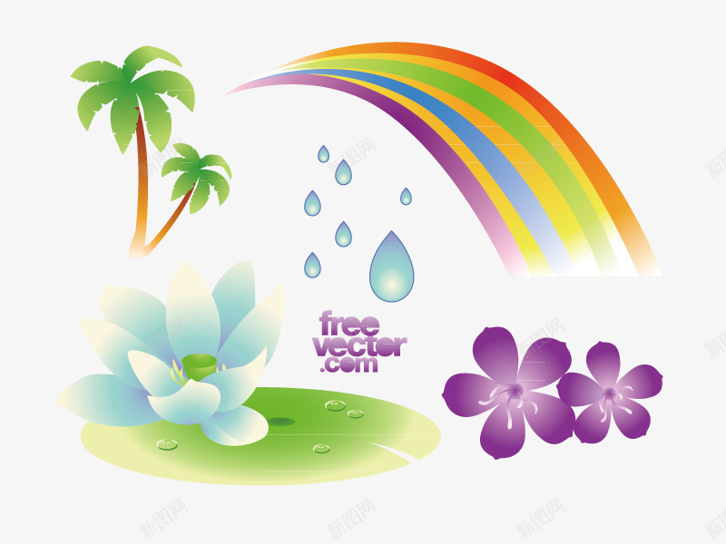 创意雨后彩虹png免抠素材_新图网 https://ixintu.com 彩虹 椰树 雨水 鲜花