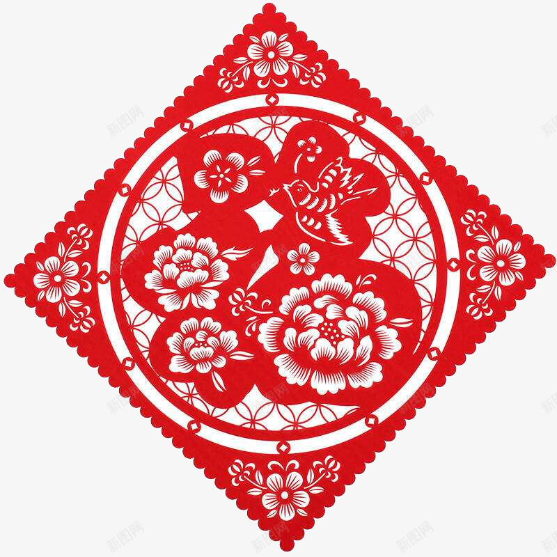 卡通手绘花朵福字贴画png免抠素材_新图网 https://ixintu.com 创意 卡通手绘 新年画 福字贴画 红色 艺术 花朵