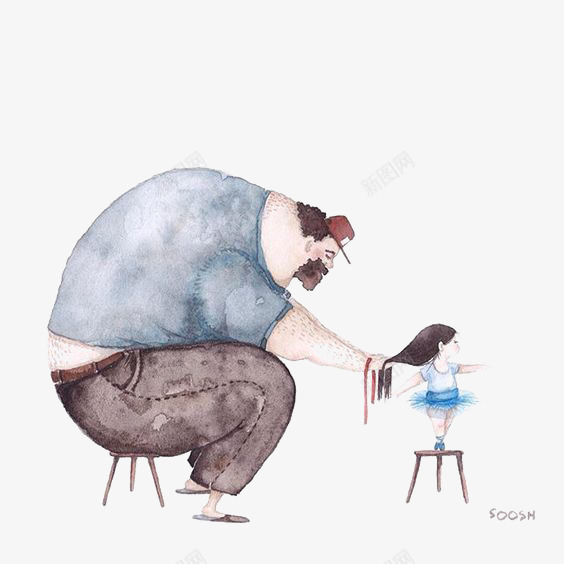 手绘插画png免抠素材_新图网 https://ixintu.com 父亲节 父爱 背景