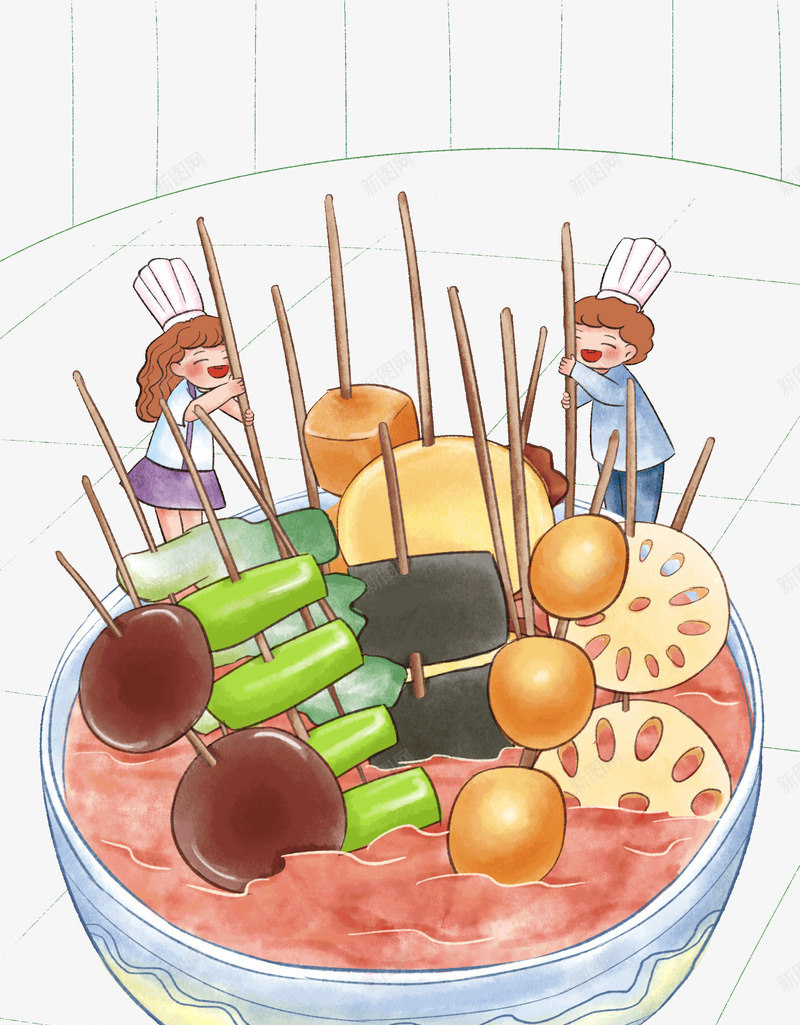 手绘美食串串麻辣烫聚餐插画png免抠素材_新图网 https://ixintu.com 串串麻辣烫 手绘美食 水彩 美食 美食插画 美食聚餐插画