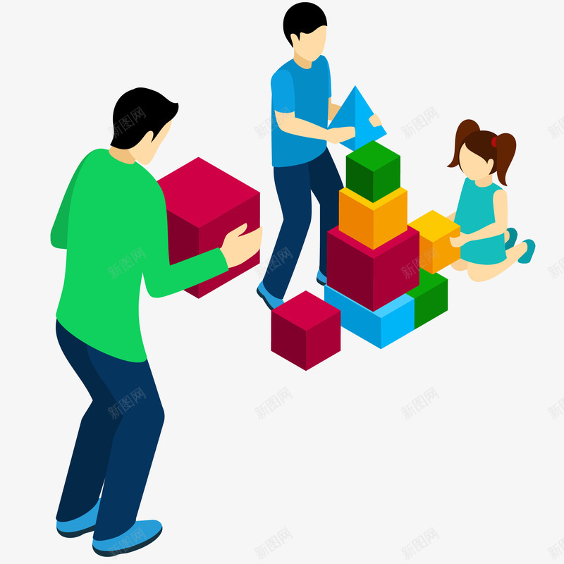 亲子堆积木卡通插画矢量图ai免抠素材_新图网 https://ixintu.com 亲子堆积木卡通插画 亲子时间 亲子游戏 儿童 六一儿童节 卡通亲子旅行一家人 叠积木 堆积木 彩色 温馨的画面 游乐园 矢量图