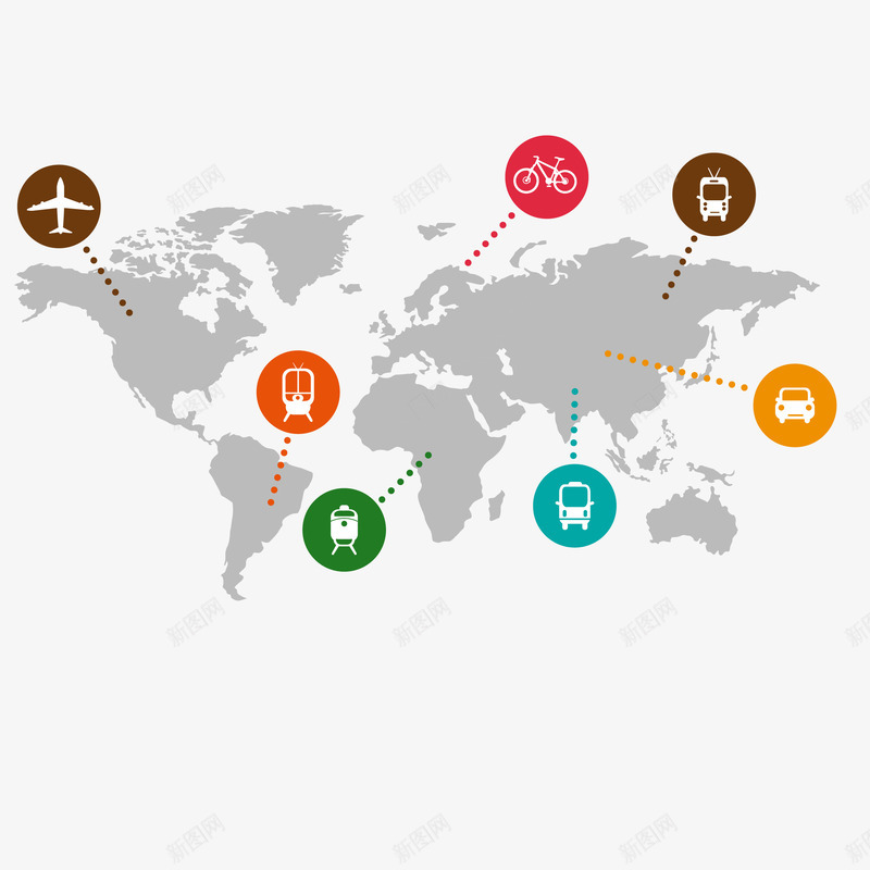 世界交通底图png免抠素材_新图网 https://ixintu.com 公交车 地图 地球 地铁 科技 自行车 蓝色 飞机
