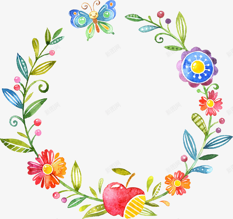 手绘卡通花环png免抠素材_新图网 https://ixintu.com 婚礼卡片设计 手绘复古花边 手绘精致花边 水墨水彩花纹 浪漫水彩花朵 花边插画元素
