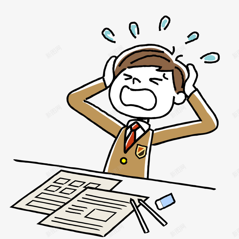 男学生考试抓狂插画矢量图ai免抠素材_新图网 https://ixintu.com 免抠PNG 学生考试 抓头 烦恼 男学生考试抓狂插画 高考 矢量图