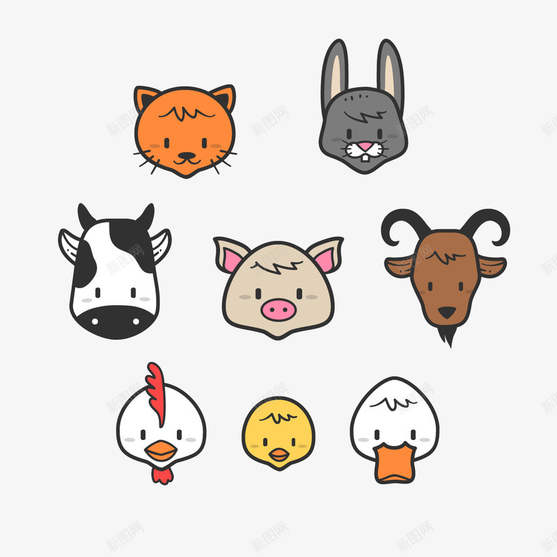 农场小动物png免抠素材_新图网 https://ixintu.com 农场矢量 小猫 山羊 猪 鸡鸭