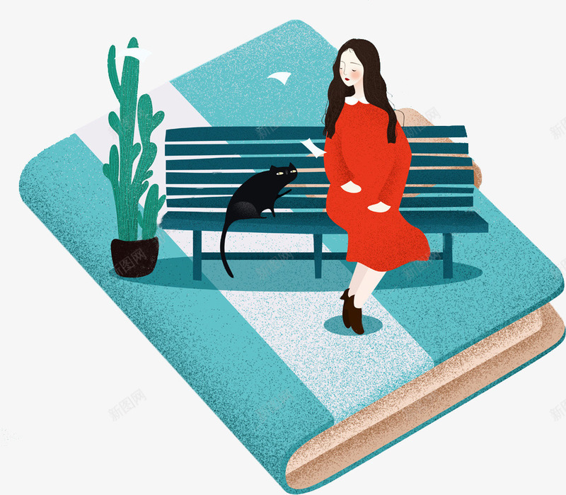 卡通日记本上的女人图png免抠素材_新图网 https://ixintu.com 女人 小猫 情人节 日记本 椅子 漂亮的 盆景 立体日记本