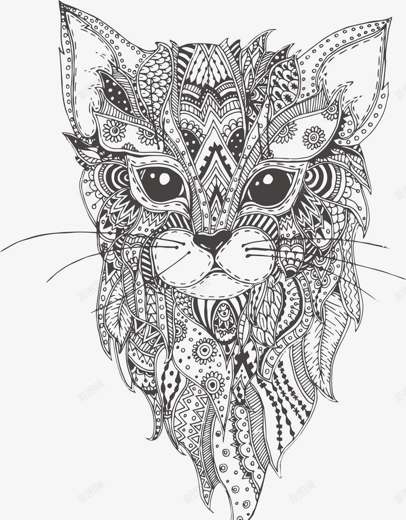 手绘花纹可爱小猫咪png免抠素材_新图网 https://ixintu.com 手绘 猫咪