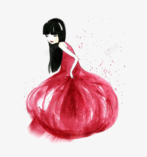 红裙女生png免抠素材_新图网 https://ixintu.com 可爱女生 女孩 女生 女生插画 手绘女生 长发女生 黑发女生