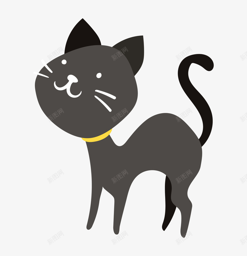 黑色的小猫咪卡通图png免抠素材_新图网 https://ixintu.com 动物 卡通 可爱的 小猫咪 尾巴 简图 胡须