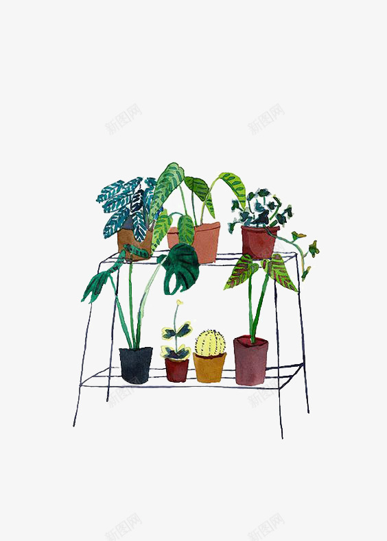 植物png免抠素材_新图网 https://ixintu.com 卡通 家居 手绘 插画 文艺 植物 清新 盆栽 花架