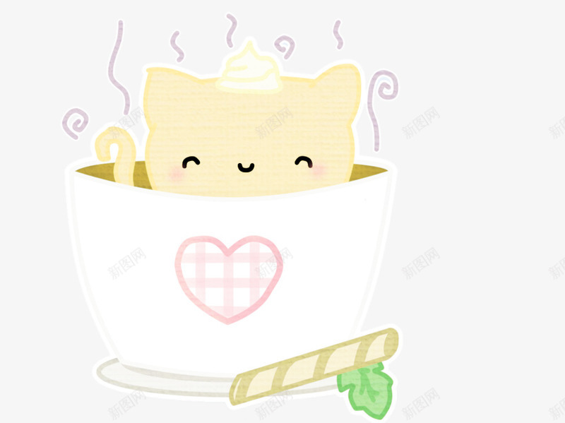茶杯里的小猫卡通png免抠素材_新图网 https://ixintu.com 可爱 宠物 小猫 热茶 茶杯