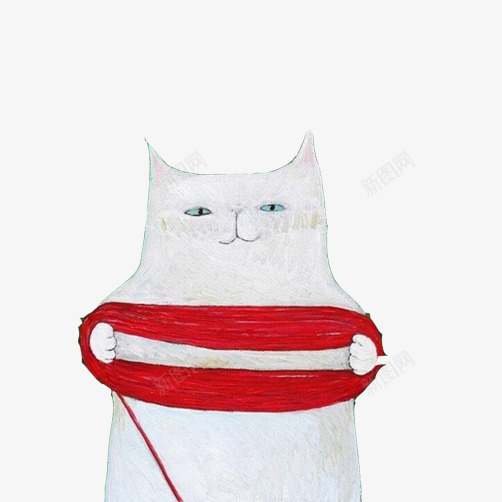 白猫撑毛线趣味png免抠素材_新图网 https://ixintu.com 小猫 白色小猫 织毛线 趣味图
