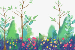 春天装饰手绘风景插画素材