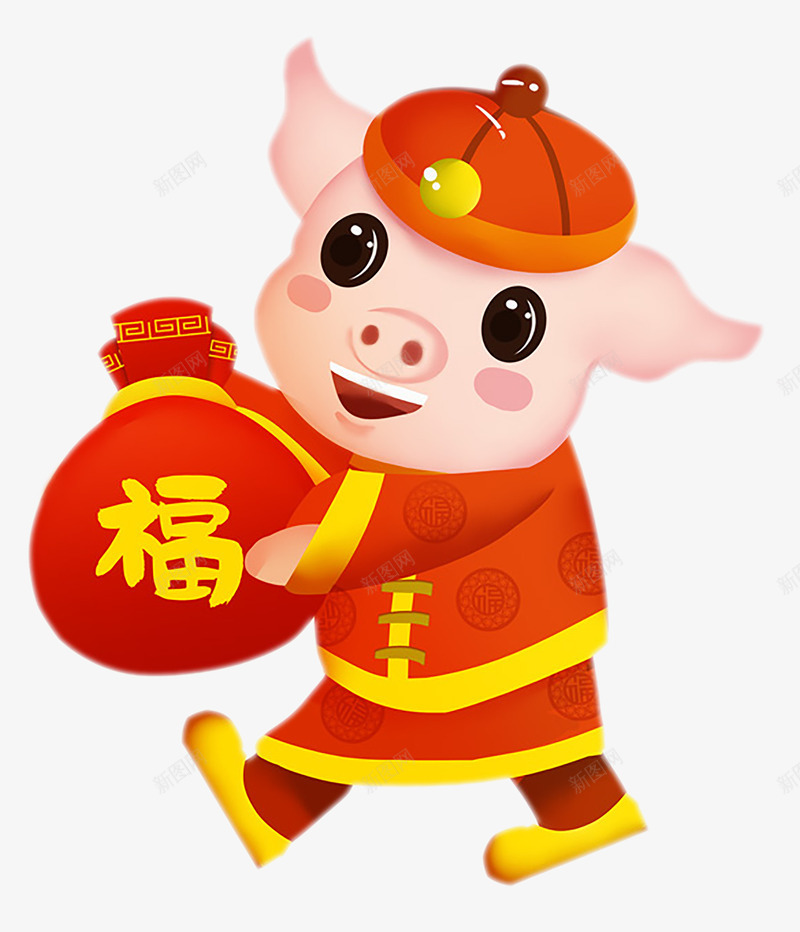 拿着福字的新年福猪卡通图png免抠素材_新图网 https://ixintu.com 免抠图 卡通 小猪 拿着福字的新年福猪 新年 新年猪 猪 福猪