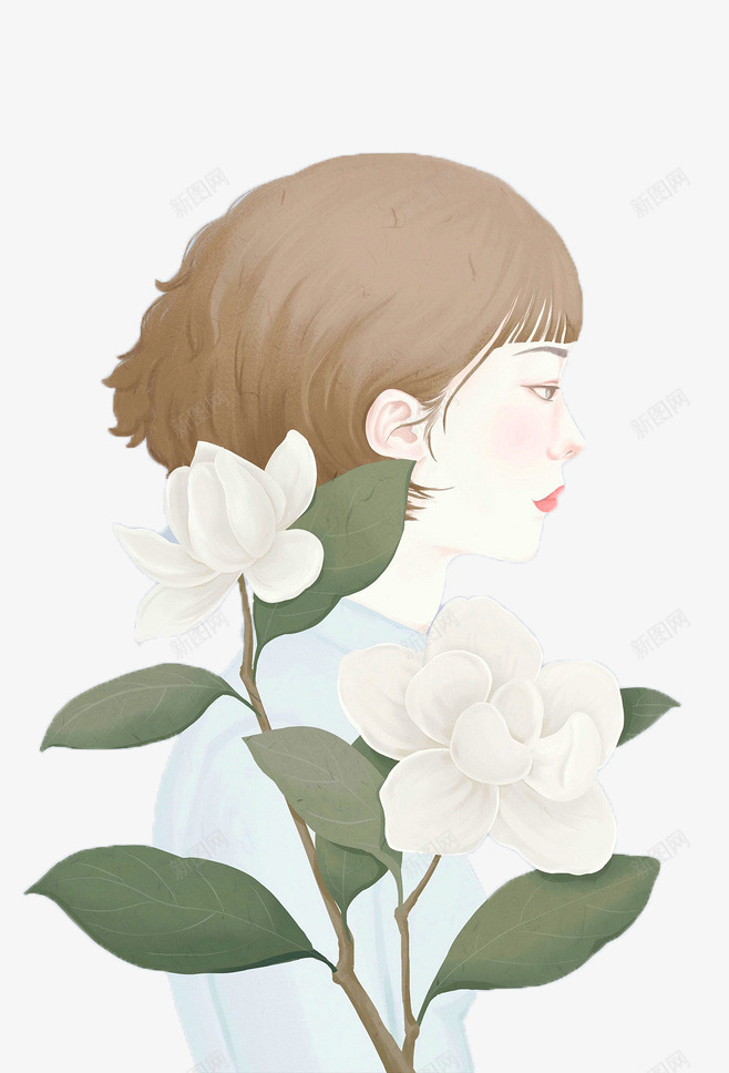 手绘花朵人物psd免抠素材_新图网 https://ixintu.com 卡通美女素材 手绘 手绘美女 美女插画 美女是传