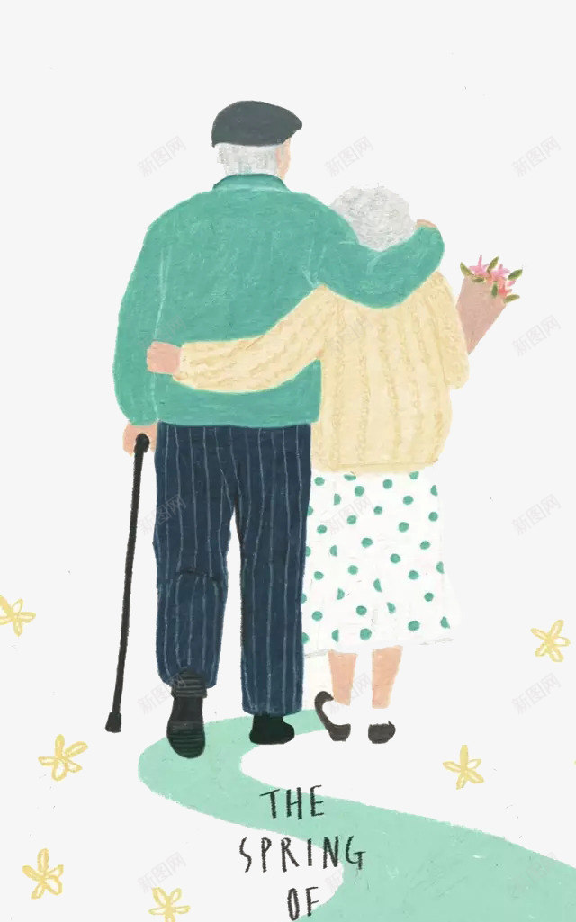 老年夫妻png免抠素材_新图网 https://ixintu.com 金婚纪念 人物 唯美 小清新 手绘 插画 水彩 爱心 白头偕老 老人 金婚纪念