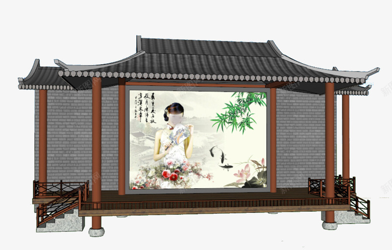 古风戏台png免抠素材_新图网 https://ixintu.com 古戏台 戏台 竹子 美女 青瓦