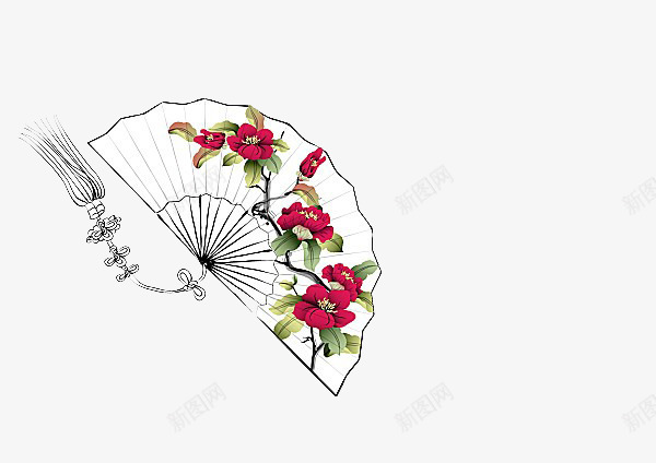 手绘扇子png免抠素材_新图网 https://ixintu.com 扇子 手绘 梅花
