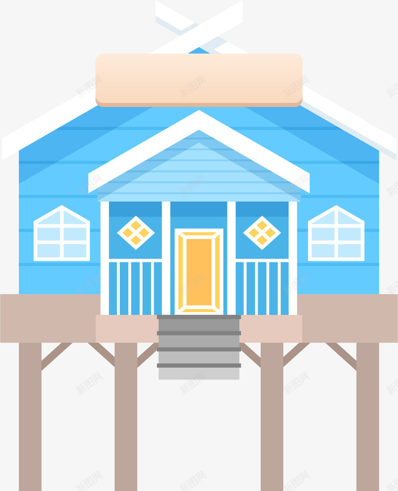 天蓝色海边度假小屋png免抠素材_新图网 https://ixintu.com 小木屋 度假小屋 海边别墅 海边小屋 矢量素材