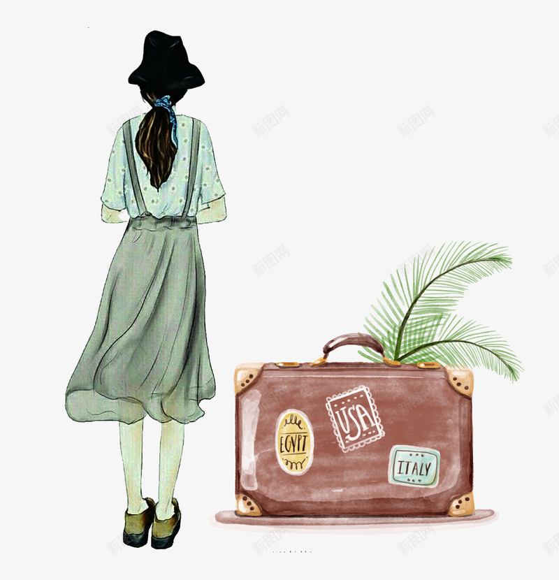 水彩女孩背影行李旅行插图png免抠素材_新图网 https://ixintu.com 女孩背影行李旅行插图矢量 旅行插图矢量 水彩女孩背影 水彩行李