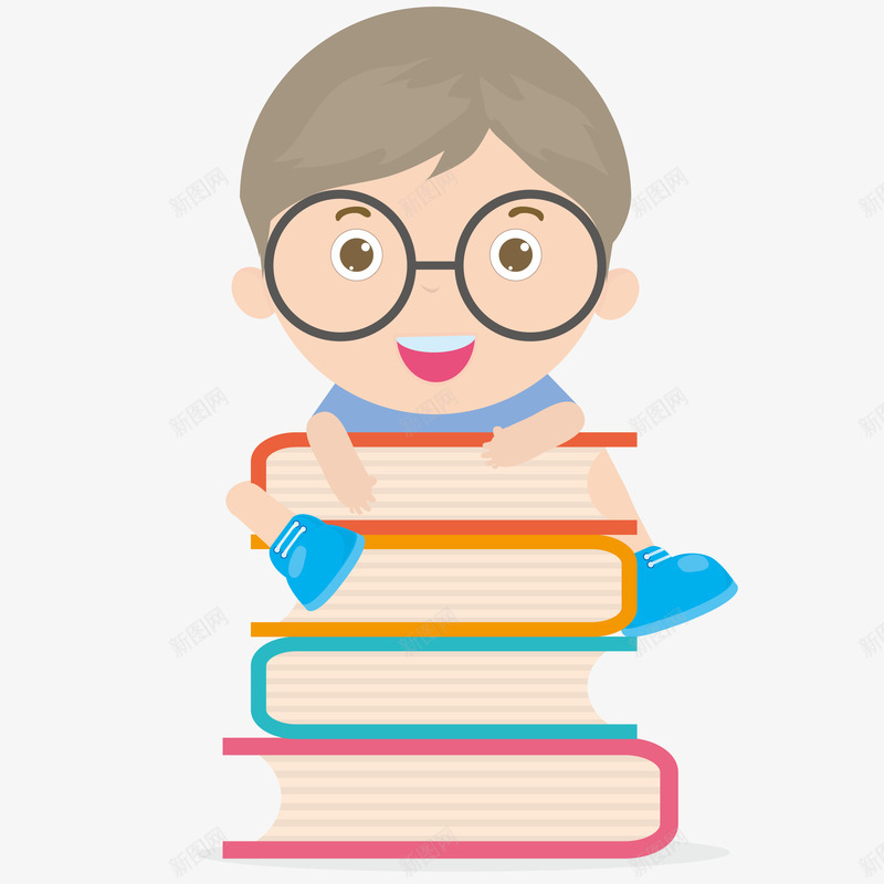 小男孩和书本插画矢量图ai免抠素材_新图网 https://ixintu.com 书本 儿童 小学生 小男孩和书本矢量插画 幼儿 开学 正太 眼镜 矢量图 育儿