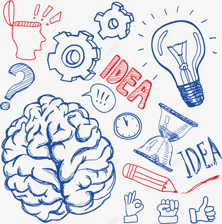 idea创意元素png免抠素材_新图网 https://ixintu.com idea 大脑 手绘 灯泡 素描 线条 背景素材 装饰图案 齿轮