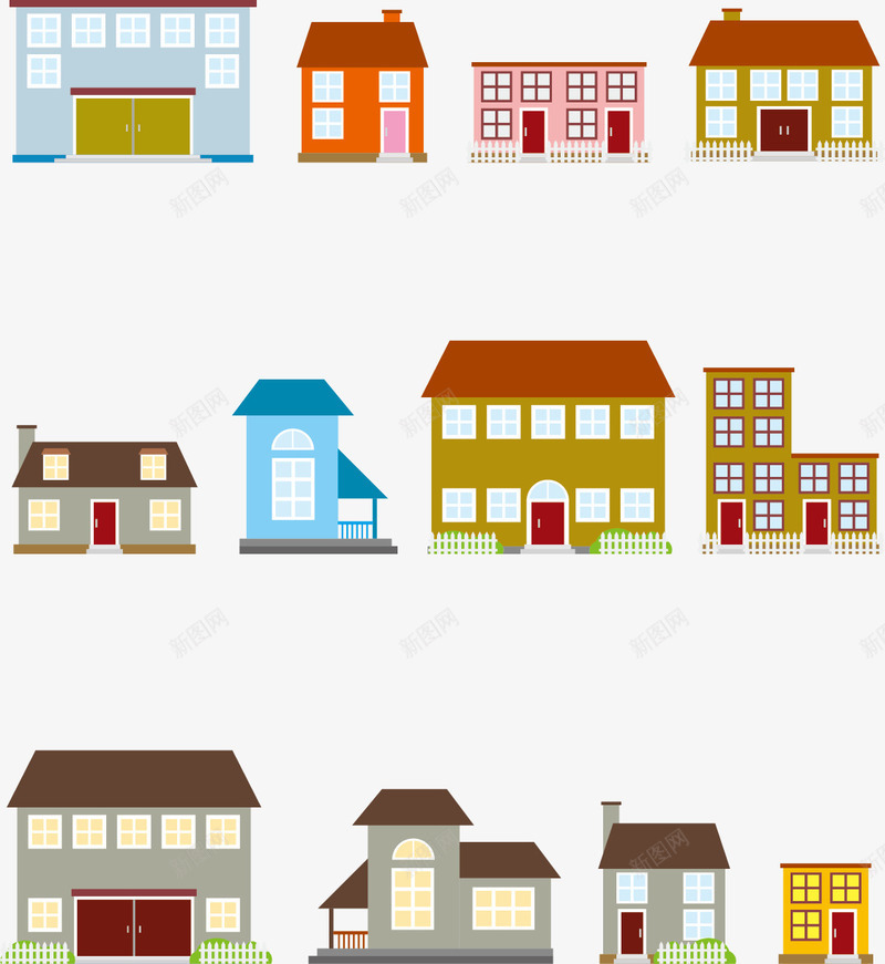 建筑矢量图eps免抠素材_新图网 https://ixintu.com 免费矢量下载 建筑 房子 房屋 插画 矢量图