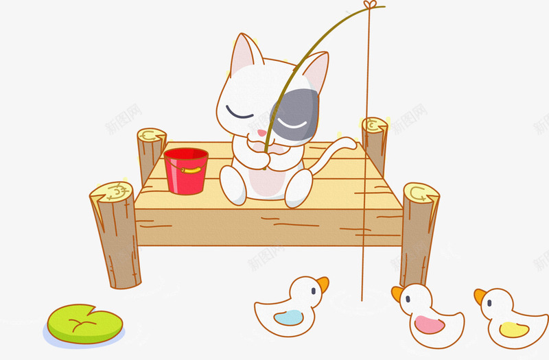 钓鱼小猫png免抠素材_新图网 https://ixintu.com 免抠 小猫 素材 钓鱼