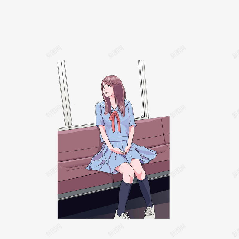 卡通坐地铁看窗外的女学生png免抠素材_新图网 https://ixintu.com 动漫女生 坐地铁 女学生 学生制服 看窗外