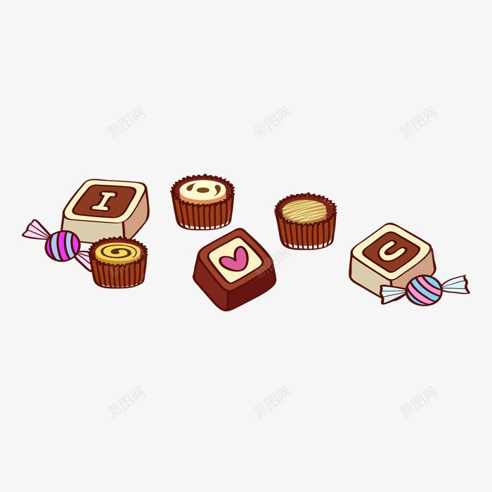 情人节png免抠素材_新图网 https://ixintu.com I love u字母 卡通 情人节 糖果 蛋挞