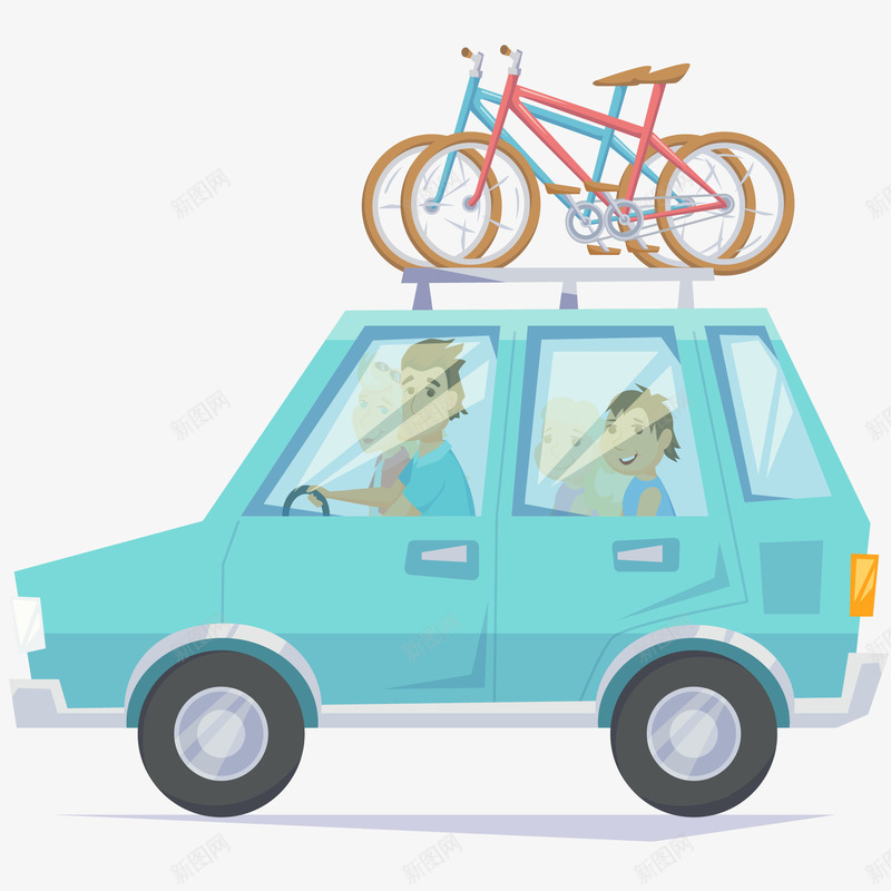 汽车自驾游卡通插画矢量图ai免抠素材_新图网 https://ixintu.com 休闲娱乐 户外活动 汽车 汽车自驾游卡通插画 自行车 驾驶 矢量图