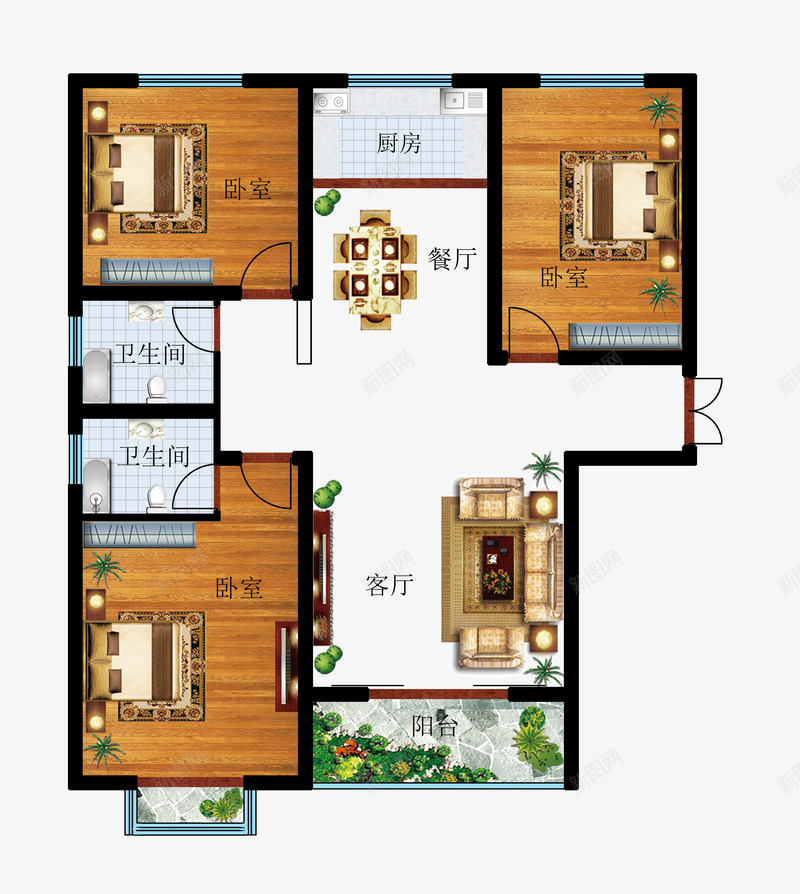 彩色户型图png免抠素材_新图网 https://ixintu.com 别墅户型 地中海 家具 家配图 床 彩色家配图 彩色户型图 户型图 户型素材 房地产 房地产户型 房型设计 欧式 沙发 阳台