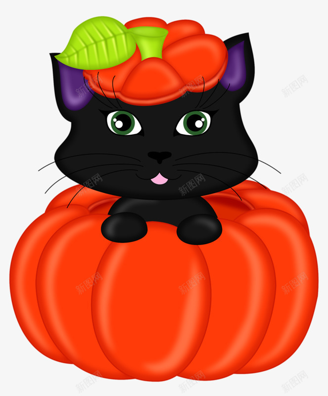 手绘小黑猫万圣节png免抠素材_新图网 https://ixintu.com 万圣节 叶子 小黑猫 手绘