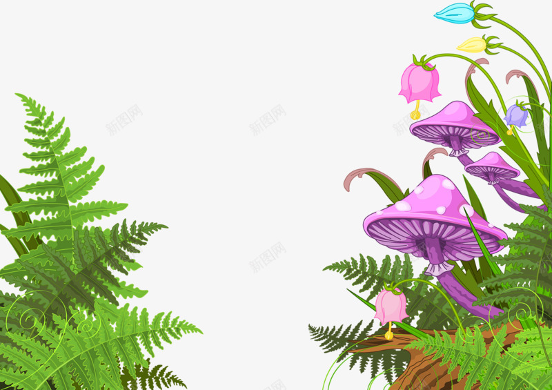 手绘蕨类植物蘑菇png免抠素材_新图网 https://ixintu.com 原始森林 手绘 蕨类植物 蘑菇