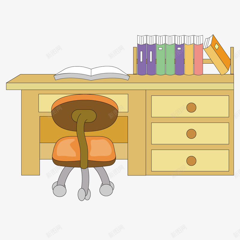 学习的小书桌png免抠素材_新图网 https://ixintu.com 书台 卡通 学习 家具 手绘 插画 教育