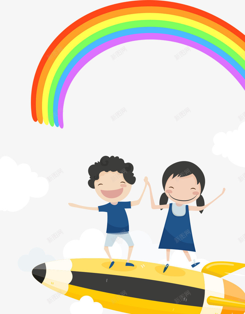 卡通手绘欢乐儿童节插画psd免抠素材_新图网 https://ixintu.com 儿童节快乐 卡通手绘 孩子 彩虹 手拉手 插画