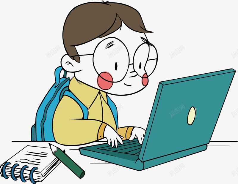 电脑前打字的学生png免抠素材_新图网 https://ixintu.com 人物设计 卡通 学习 打字 插画 电脑打字