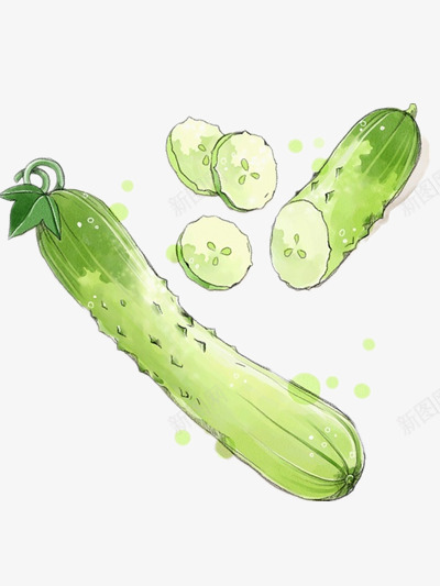手绘黄瓜png免抠素材_新图网 https://ixintu.com 抽象蔬菜 美食 蔬菜 蔬菜插画 食物