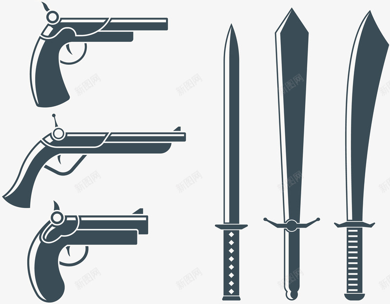 手枪兵器集合png免抠素材_新图网 https://ixintu.com 兵器 创意 大刀 手枪 矢量PNG 长剑 集合
