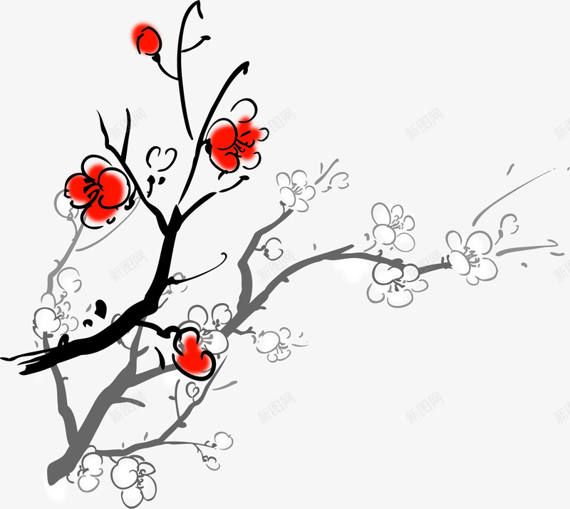 手绘水墨梅花七夕情人节png免抠素材_新图网 https://ixintu.com 情人 梅花 水墨
