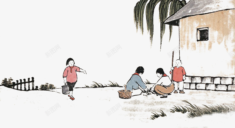 手绘清明节插画png免抠素材_新图网 https://ixintu.com 古典矢量素材 手绘 春天 水墨画 清明节 清明节插画 黑白稿