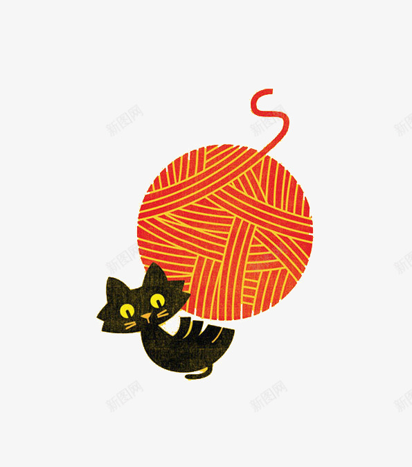 毛线和小猫插画png免抠素材_新图网 https://ixintu.com 创意 可爱 小猫 插画 毛线 猫 艺术