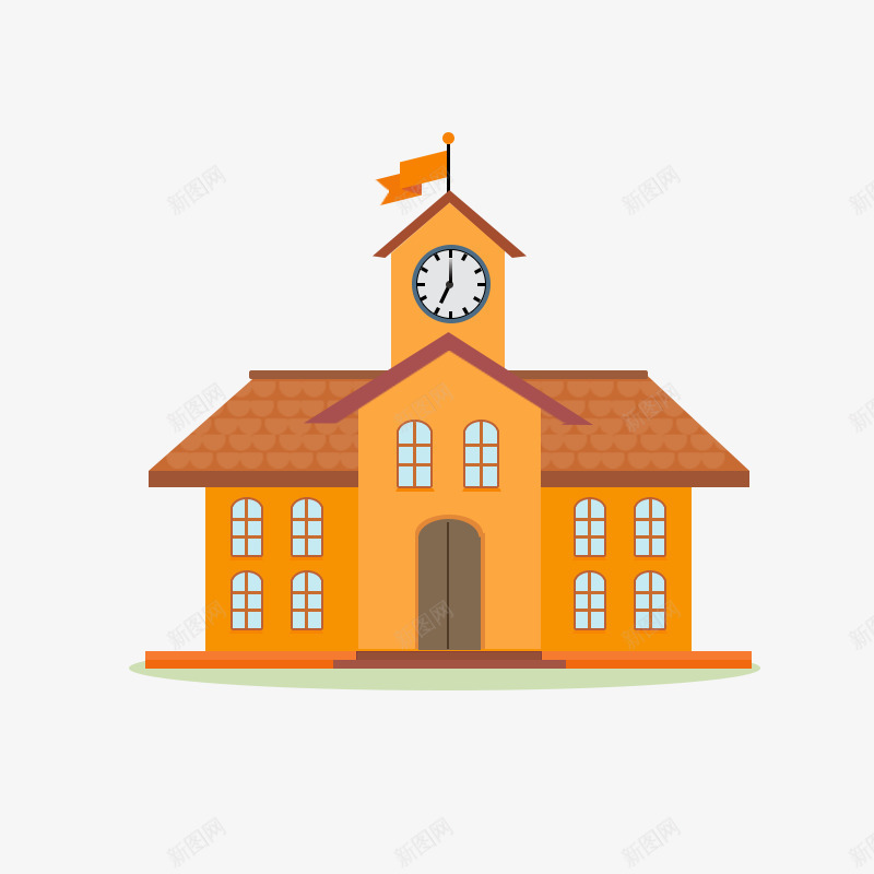 卡通屋子png免抠素材_新图网 https://ixintu.com 卡通房子 学校 居民区剪影 手绘屋子 插画 橙色 漫画 钟楼