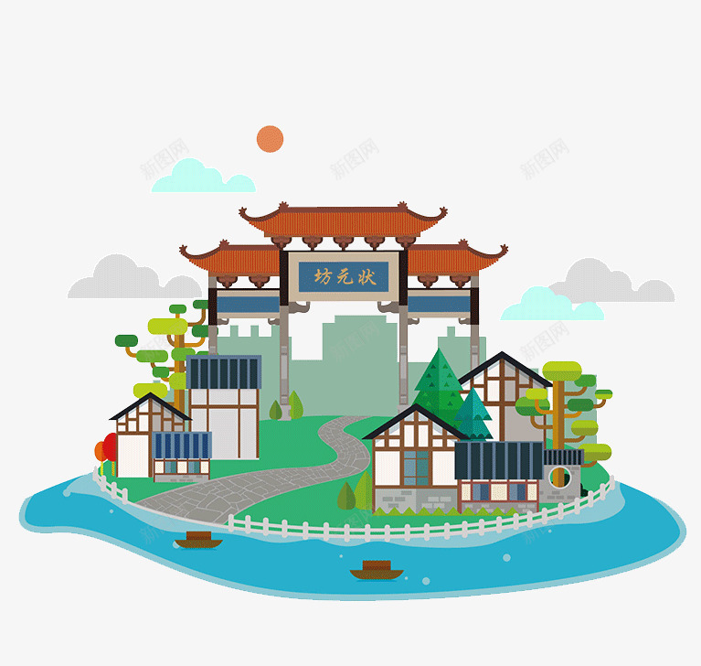卡通状元坊插画png免抠素材_新图网 https://ixintu.com 卡通 巷口 广州 插画 状元坊 老街