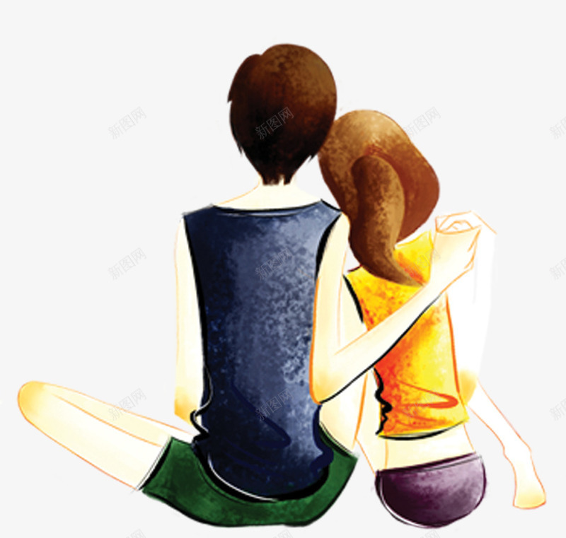 卡通插画太阳下情侣背影png免抠素材_新图网 https://ixintu.com 卡通 太阳 情侣 插画 背影
