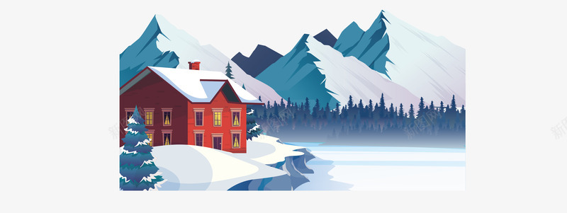 雪山里的别墅矢量图ai免抠素材_新图网 https://ixintu.com 冬日度假 别墅 度假别墅 矢量png 雪山 雪山度假 矢量图